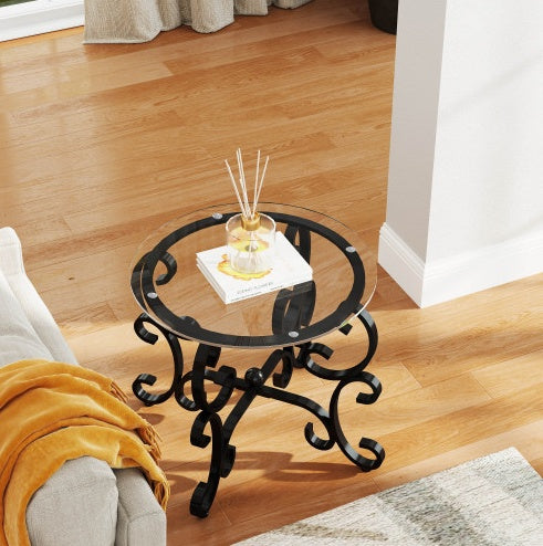 Glass Round Coffee Table Black Tempered Set