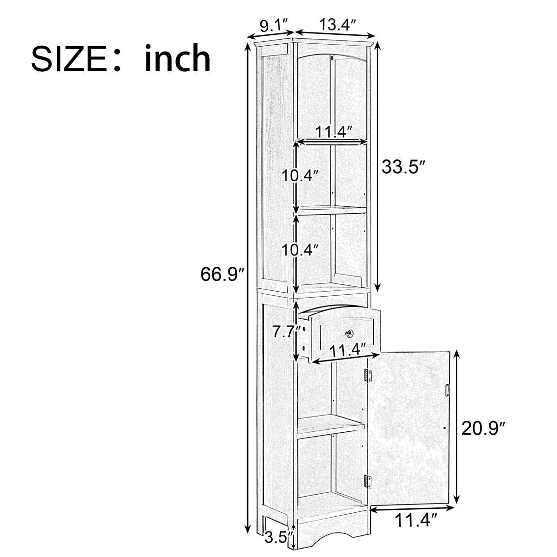 White Tall Storage Cabinet Adjustable Shelf Drawer