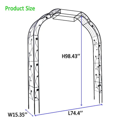 Metal Garden Arch W74.4'' X H98.4'' Garden Arbor Trellis Climbing Plants Support Rose Arch Outdoor Arch