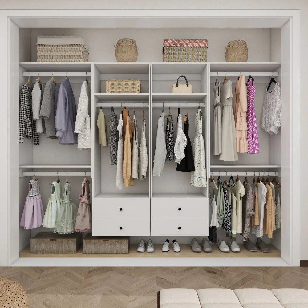 Closet Organizer System,Wall Mounted Closet Storage With  Drawers And Shelves Closet Storage For Bedroom,White