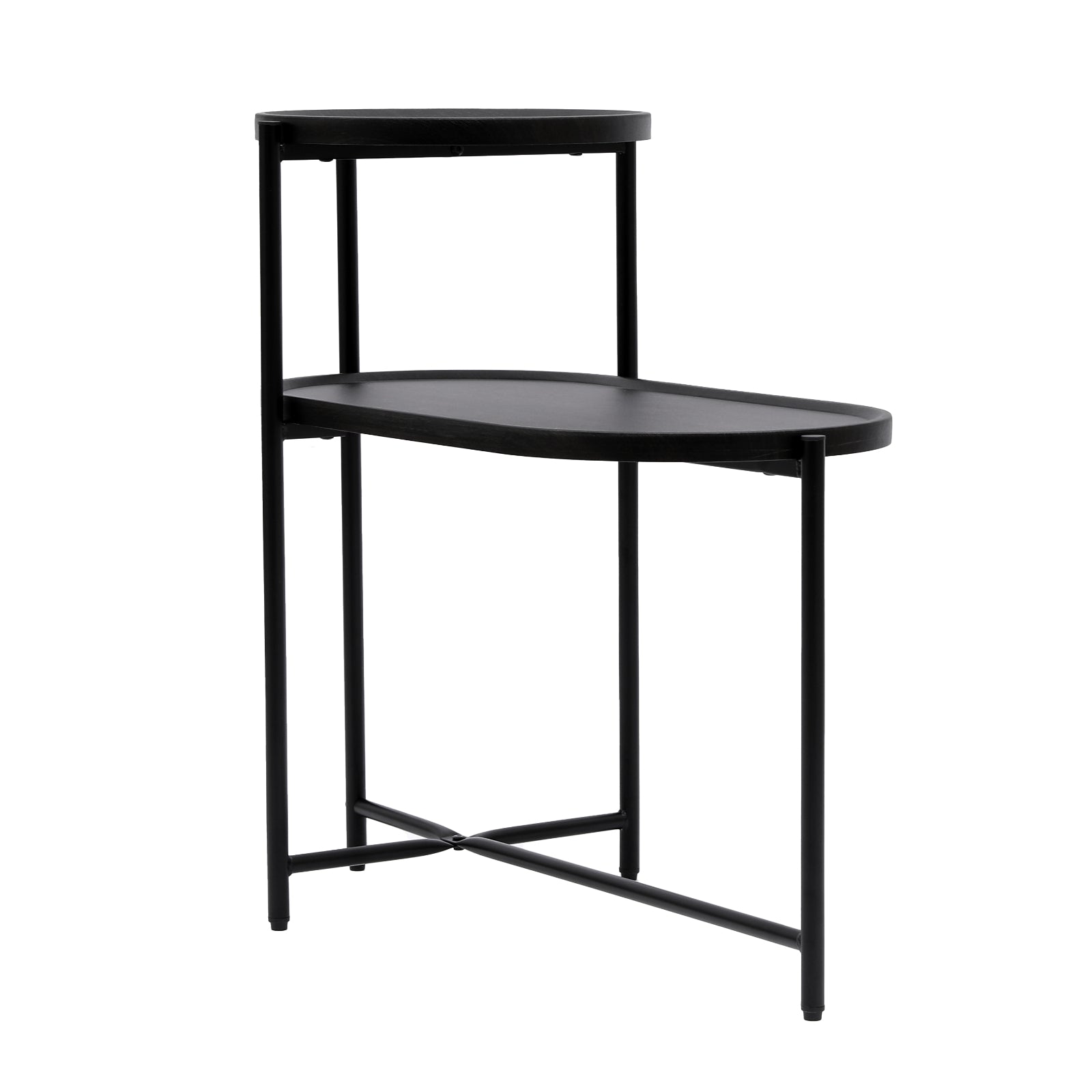 Mesa de Café Redonda con Bandeja de Almacenamiento Mesa Auxiliar Ovalada de 2 Niveles Mesa Lateral Pequeña de Madera para Sala de Estar