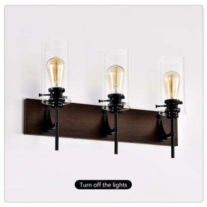 Luminarias de baño de 3 luces en color negro mate y madera, luces modernas para tocador con pantalla de vidrio, luminaria vintage para baño sobre el espejo, luces de pared para cocina, comedor, dormitorio y pasillo