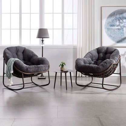 Outdoor Rattan Rocking Chair,Padded Cushion Rocker Recliner Chair Outdoor For Front Porch, Living Room, Patio, Garden, Grey-Prohibited From Selling On Temu