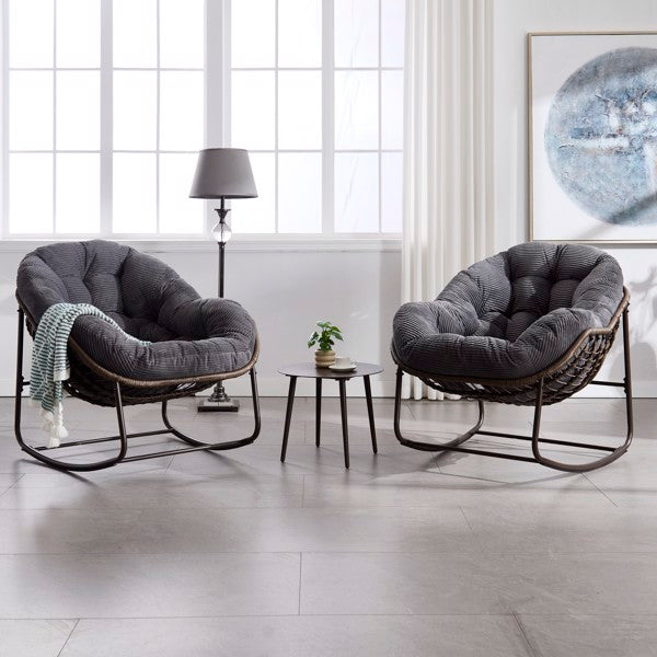 Outdoor-Rattan-Schaukelstuhl, Gepolsterter Kissen-Schaukelstuhl für Terrasse, Wohnzimmer, Patio, Garten, Grau - Verkauf auf Temu verboten
