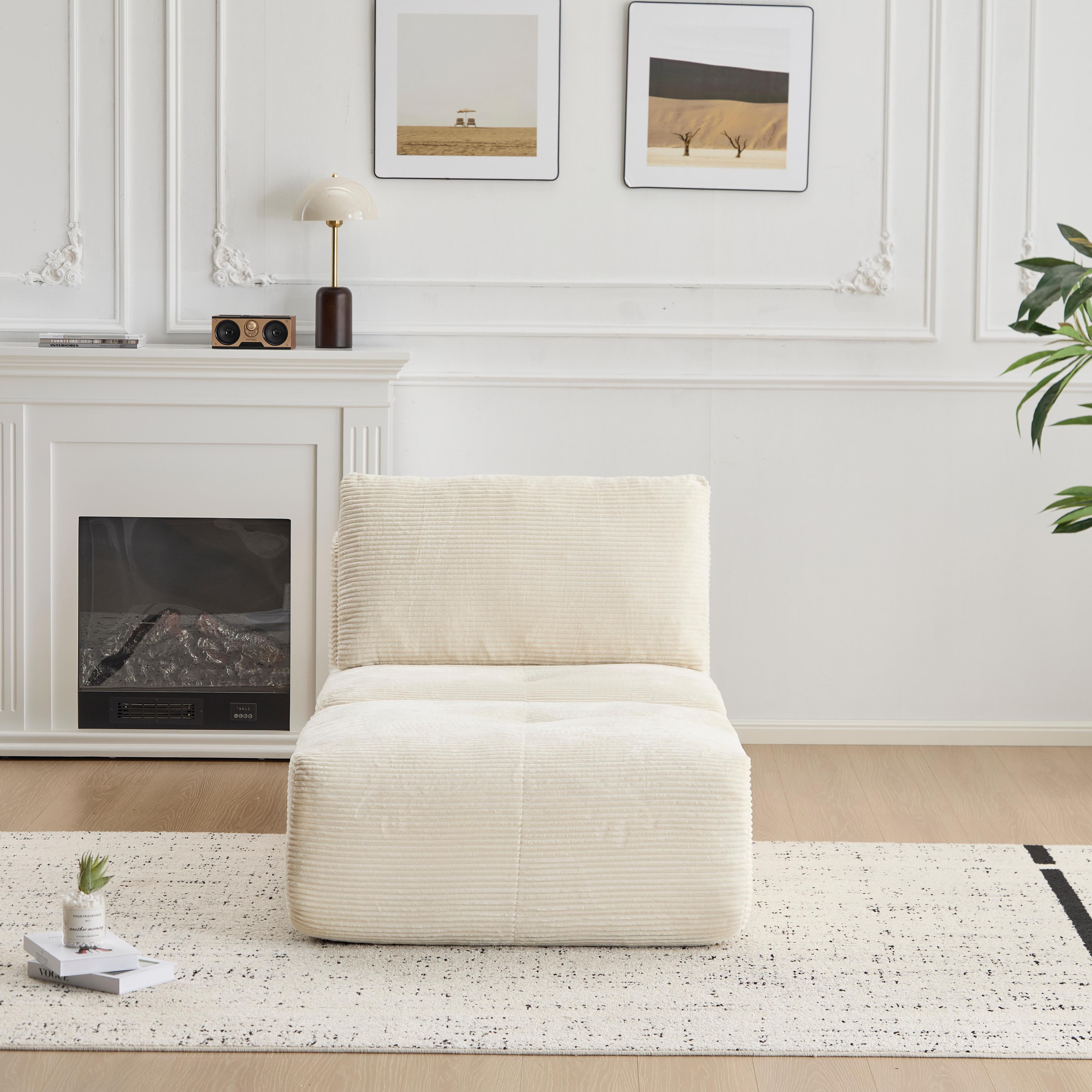 Sofá Moderno de Espuma de Memoria Comprimida, Chaise Longue Individual para Sala de Estar, Sofá Seccional Modular en Forma de Nube Amigable con Mascotas, Tela de Corduroy, Otomana Móvil, Sin Ensamblaje Requerido, Beige