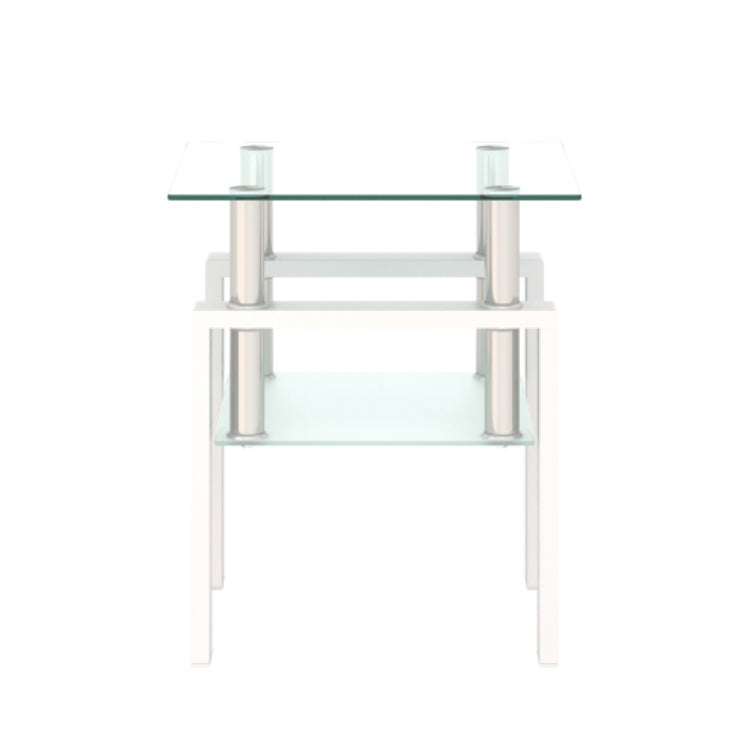 1-Piece Modern Tempered Glass Tea Table Coffee Table End Table, Square Table For Living Room, Transparent White