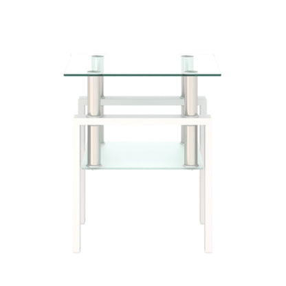 1-Piece Modern Tempered Glass Tea Table Coffee Table End Table, Square Table For Living Room, Transparent White