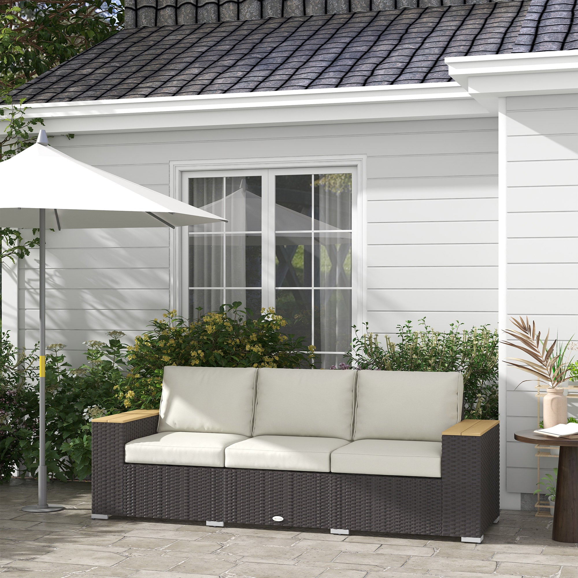 Sofá de Patio Exterior para 3 Personas con Cojines