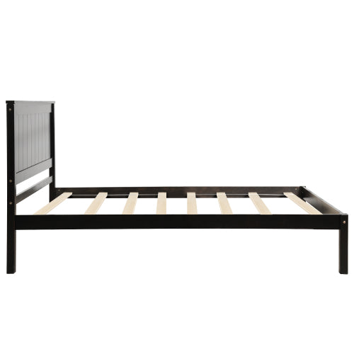 Estructura de Cama Plataforma con Cabecero, Soporte de Lamas de Madera, No se Necesita Resorte de Caja, Tamaño Individual, Espresso