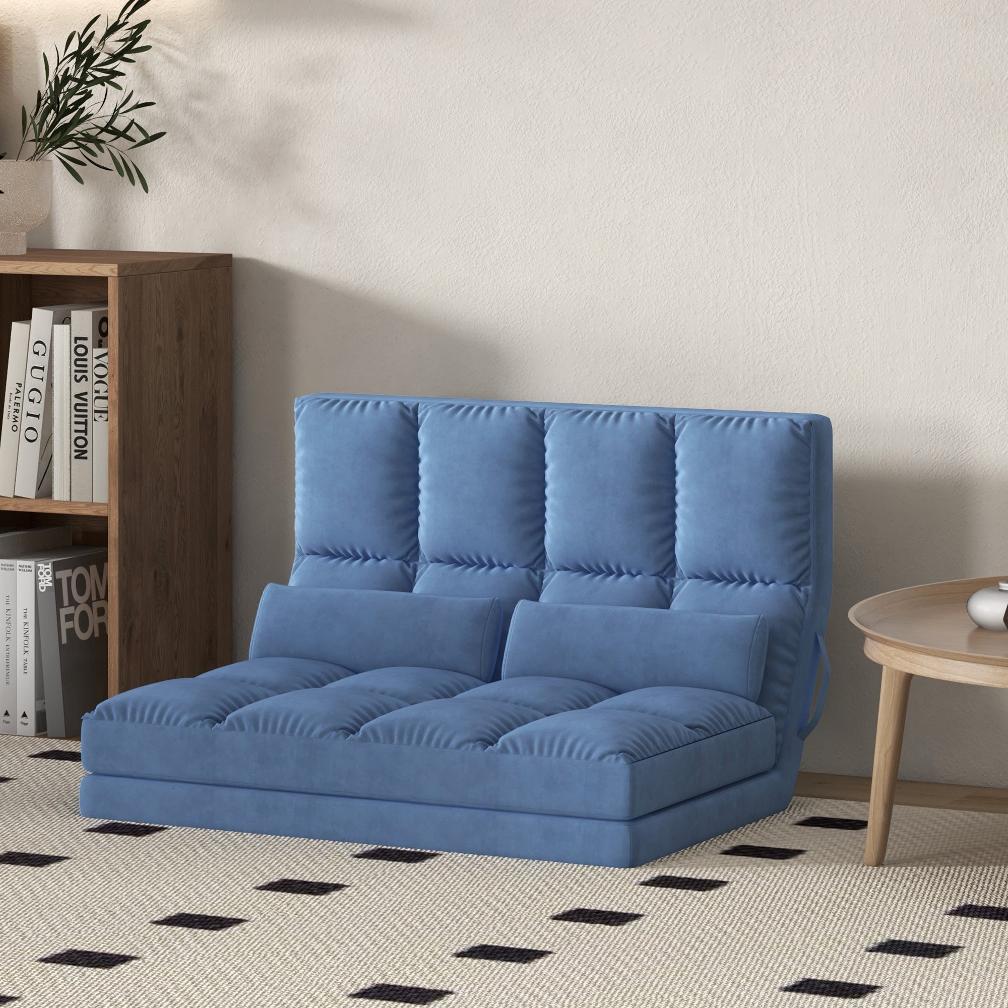 Grey Convertible Floor Sofa Adjustable Headrest