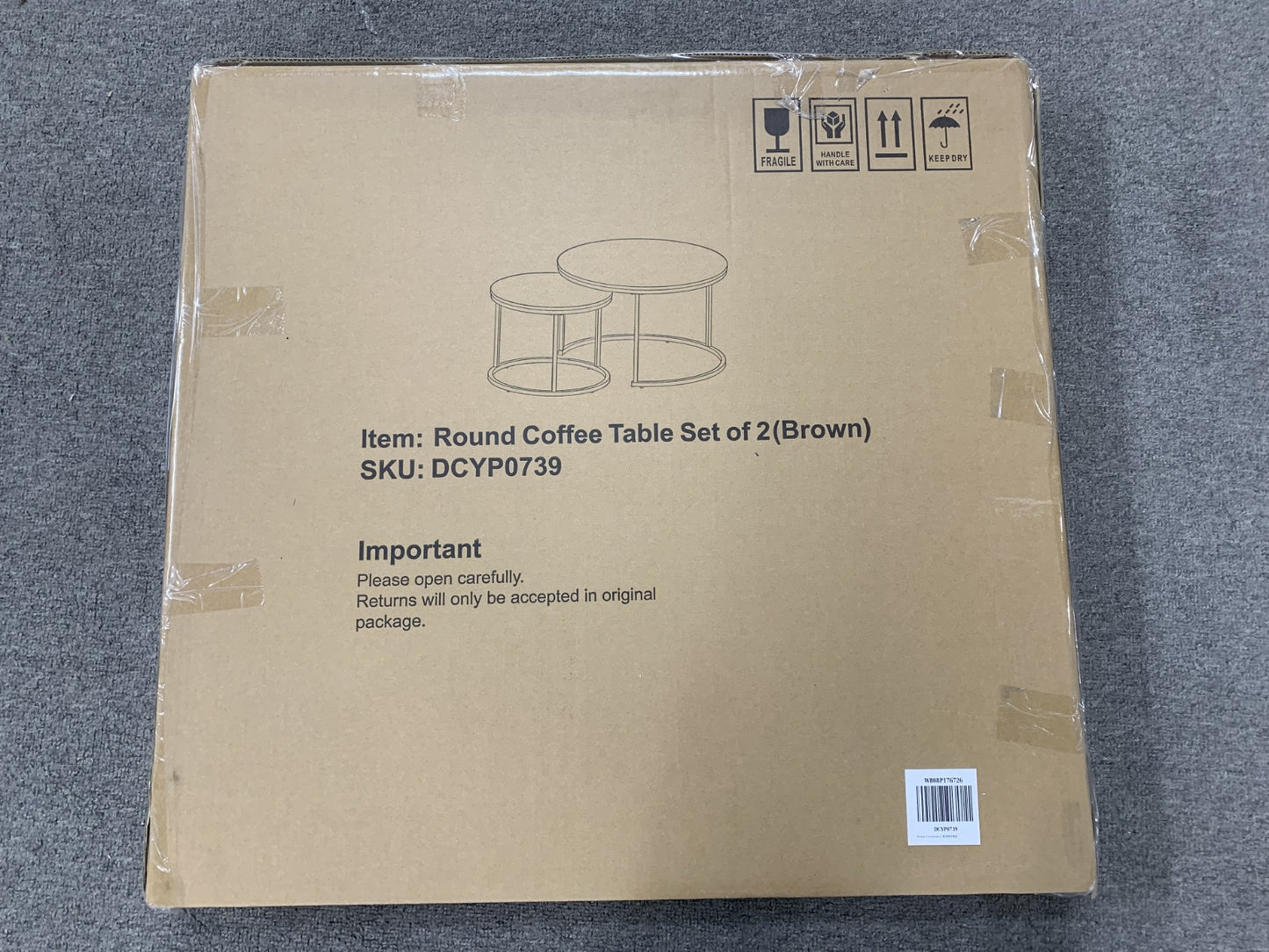 Nesting Coffee Table Set Of 2, 27.6inch Round Coffee Table Industrial Wood Finish With Sturdy Metal