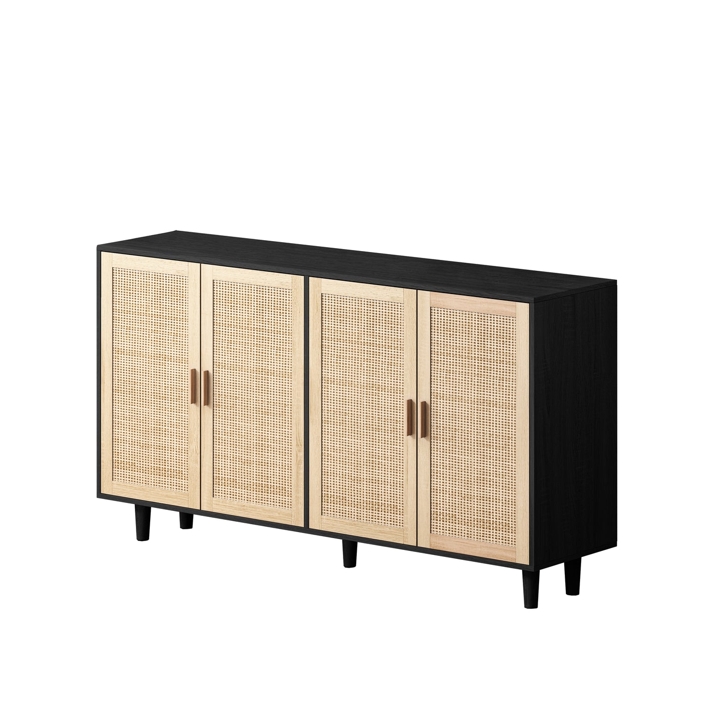 62.20  Elegant And Functional 4 Door Rattan Decorative Storage Cabinet,for Bedroom,Living Room,Office,Easy Assembly,Black