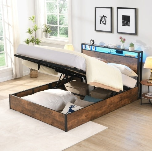 Estructura de Cama de Plataforma de Madera con Estación de Elevación y Carga