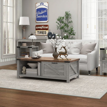 Farmhouse Coffee Table with Storage and Drawer