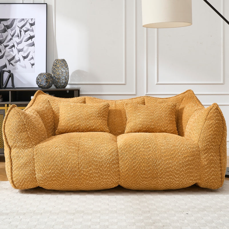 Compressed Plush Bean Bag Sofa Couch- High-Resilience Foam Filled, Ultra-Soft Boucle Lounge Chair For One Or Two People, Cozy Living Room Seating For Reading, Gaming & Relaxing, Space-Saving Vacuum