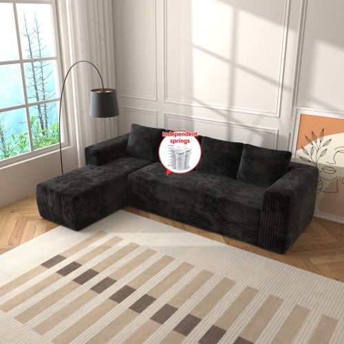 Sofá Seccional Cloud con Chaise en Forma de L, Sofá Modular Moderno con Asiento Profundo, Sofás Tapizados con Chaise Orientado a la Derecha para Sala de Estar o Dormitorio, Sin Ensamblaje Requerido, Tela de Terciopelo Negro Suave
