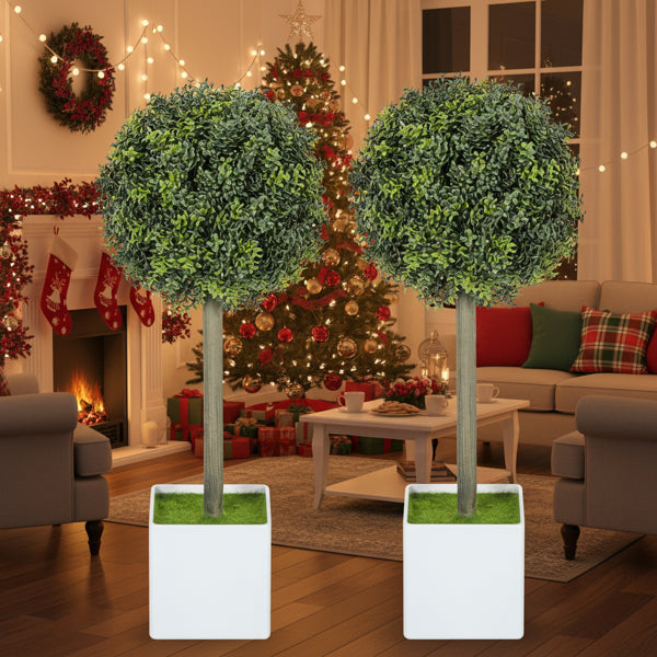 2PCS Set Artificial Tree Fake Plants Natural Boxwood Topiary Balls With 114 PE Leaves Tree Indoor Outdoor Holiday Living Room Home Office Decor FBA Shipment