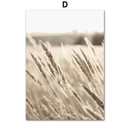 Beige-toned wheat stalks with soft golden lighting on a beach landscape canvas wall art for home decor by decorbites