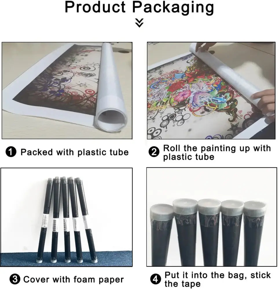 Roll-up canvas painting with vibrant graffiti-style blue forest canvas wall art in a protective plastic tube by decorbites