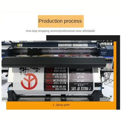 Surecolor 5068d printer producing decorbites blue beach cabin forest canvas wall art on white material with red logo