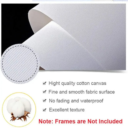 White cotton canvas fabric with fine smooth texture and subtle weave for decorbites blue beach cabin forest canvas wall art