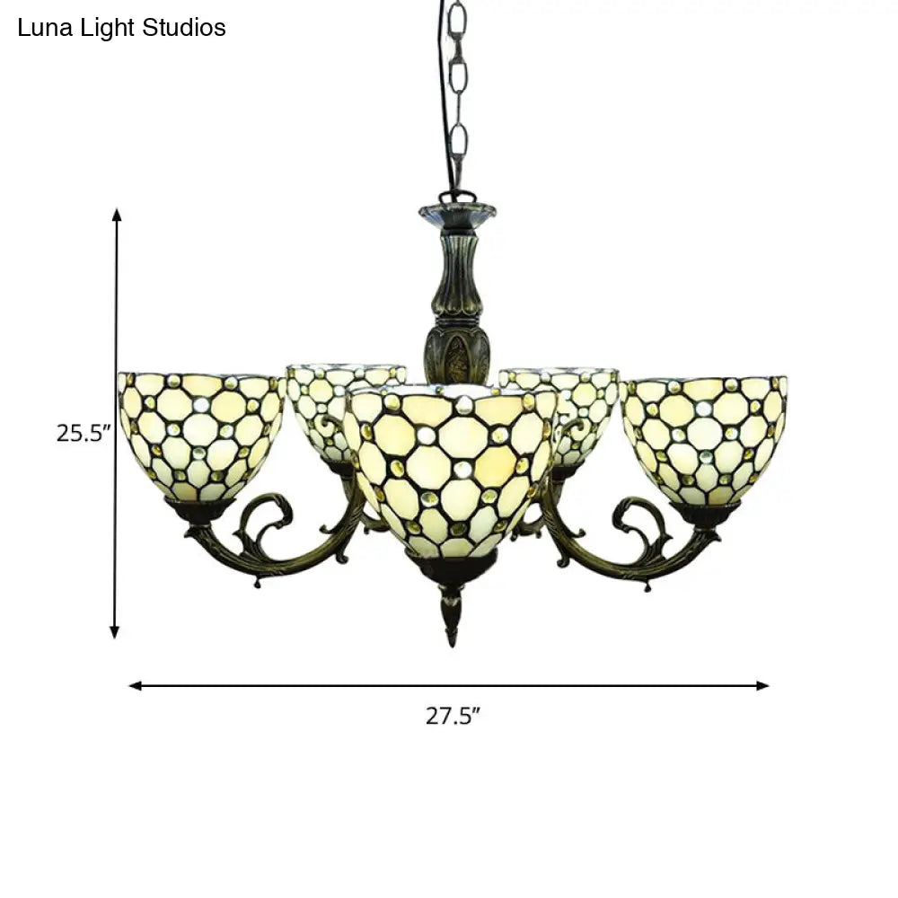 Beaded Glass Metal Chandelier - Traditional Hanging Light for Living Room - Beige/Orange