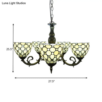 Beaded Glass Metal Chandelier - Traditional Hanging Light for Living Room - Beige/Orange