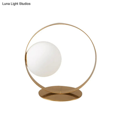 Beatrice - Gold Gold Ring Table Lamp Postmodern 1 Bulb Iron Nightstand Light with Ball Opaline Glass Shade