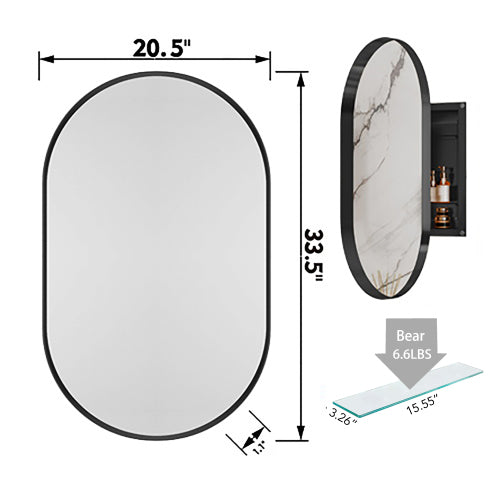Metal Oval Wall Cabinet Recessed Adjustable Shelf