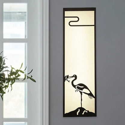 Bedroom Crane Wall Mounted Lamp - Oriental Style, Black, with Cuboid Fabric Shade, 3-Light