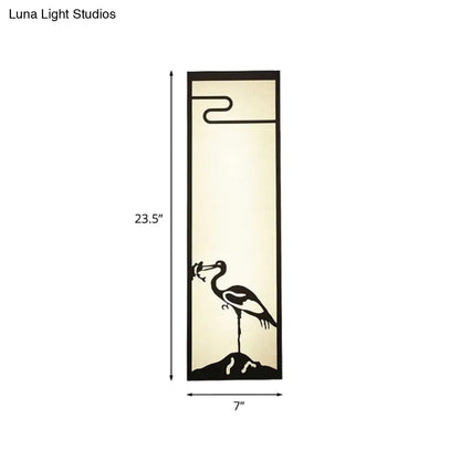 Bedroom Crane Wall Mounted Lamp - Oriental Style, Black, with Cuboid Fabric Shade, 3-Light