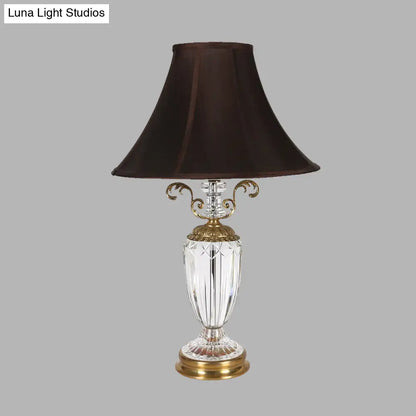 Bedroom Crystal Night Lamp - Elegant Black Nightstand Light with Fabric Shade
