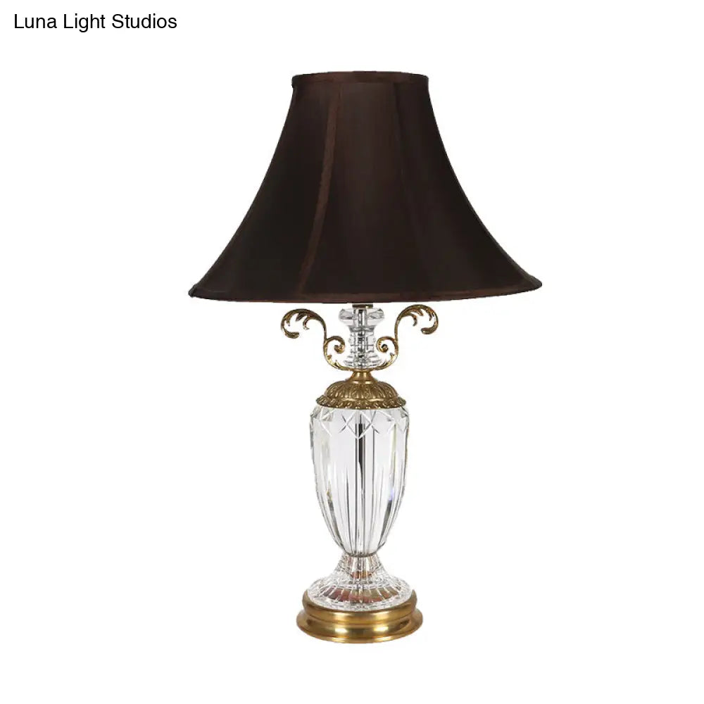 Bedroom Crystal Night Lamp - Elegant Black Nightstand Light with Fabric Shade