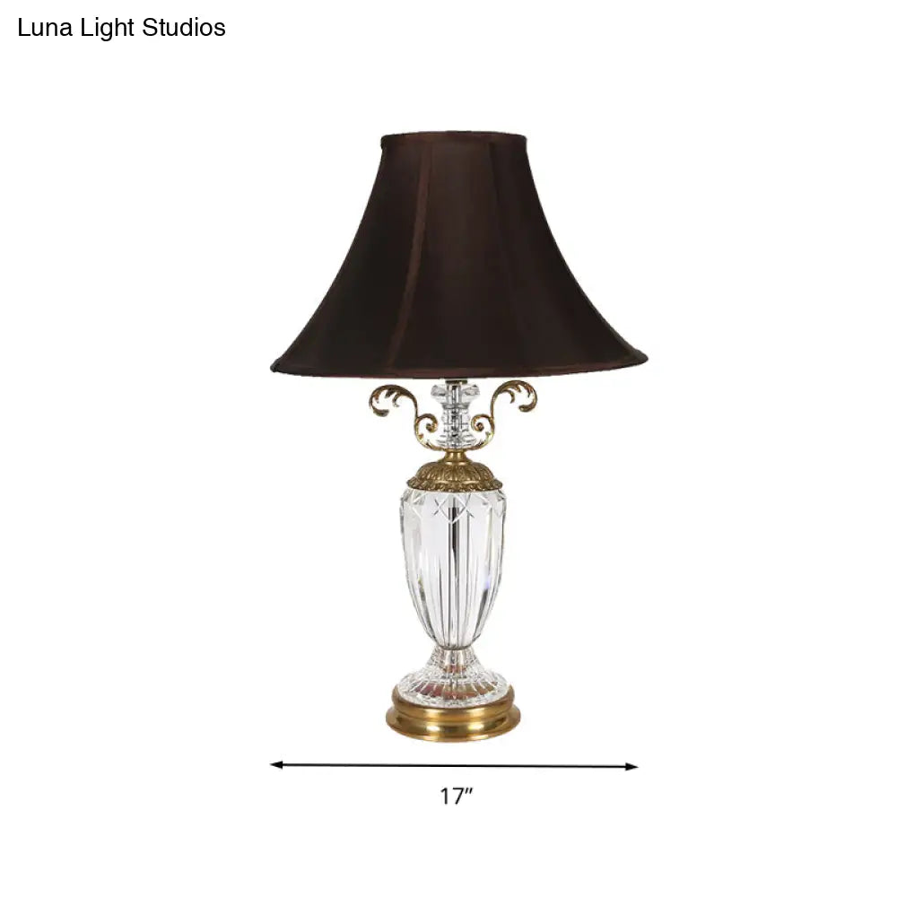 Bedroom Crystal Night Lamp - Elegant Black Nightstand Light with Fabric Shade