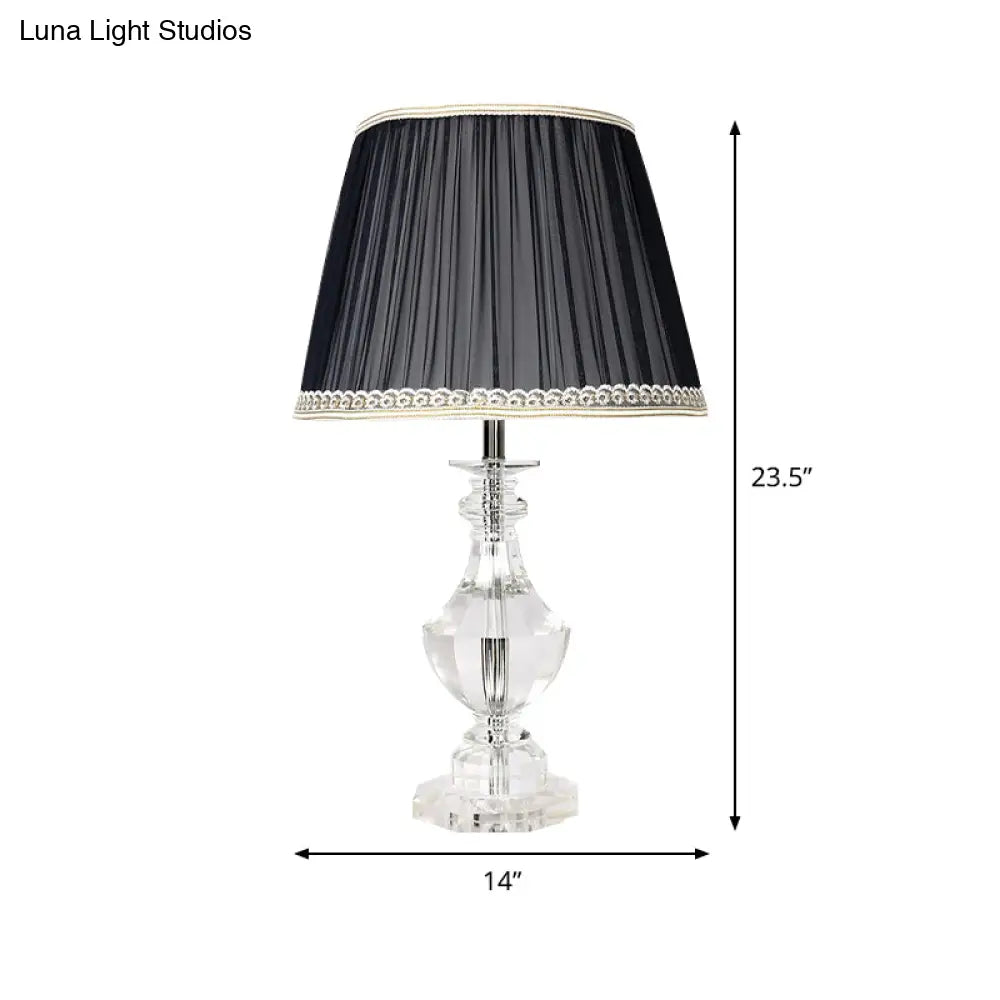 Bedroom Crystal Nightstand Lamp with Conical Fabric Shade