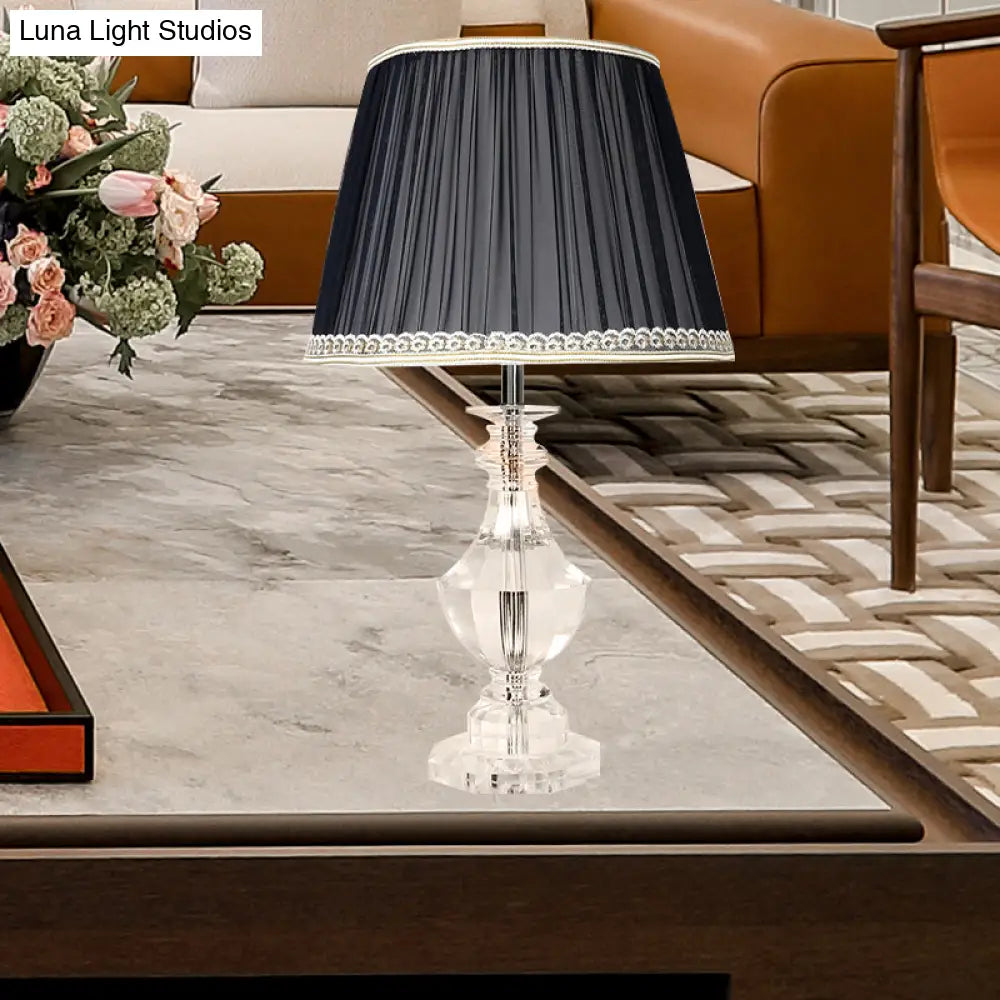 Bedroom Crystal Nightstand Lamp with Conical Fabric Shade