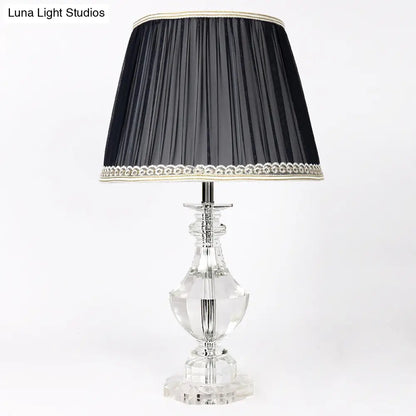 Bedroom Crystal Nightstand Lamp with Conical Fabric Shade