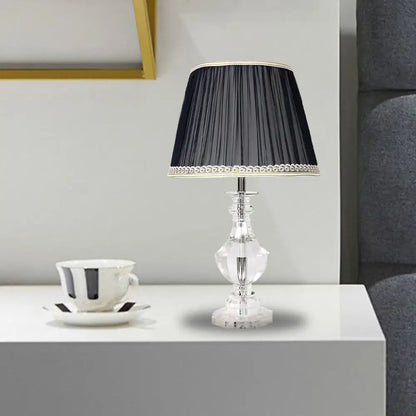 Bedroom Crystal Nightstand Lamp with Conical Fabric Shade