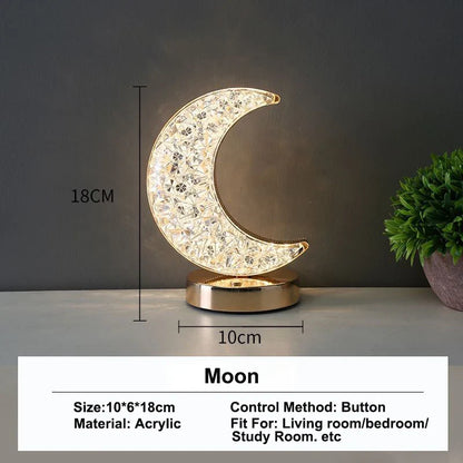 Bedroom Crystal Touch Dimming Night Light Girls Room Home Decor Aesthetics USB Bedside LED Ambient Table 3D Moon Lamp