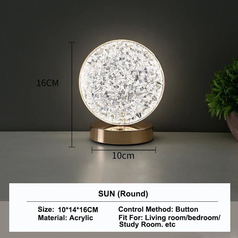 Bedroom Crystal Touch Dimming Night Light Girls Room Home Decor Aesthetics USB Bedside LED Ambient Table 3D Moon Lamp