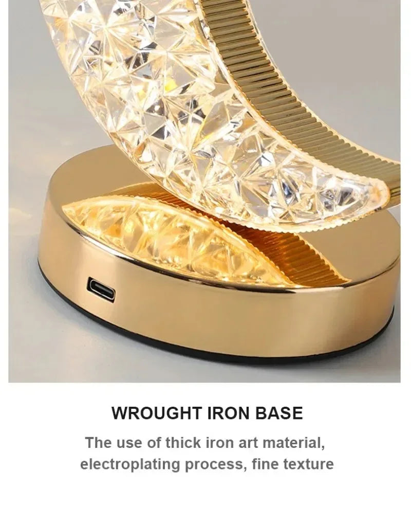 Bedroom Crystal Touch Dimming Night Light Girls Room Home Decor Aesthetics USB Bedside LED Ambient Table 3D Moon Lamp