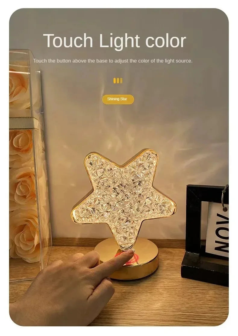 Bedroom Crystal Touch Dimming Night Light Girls Room Home Decor Aesthetics USB Bedside LED Ambient Table 3D Moon Lamp