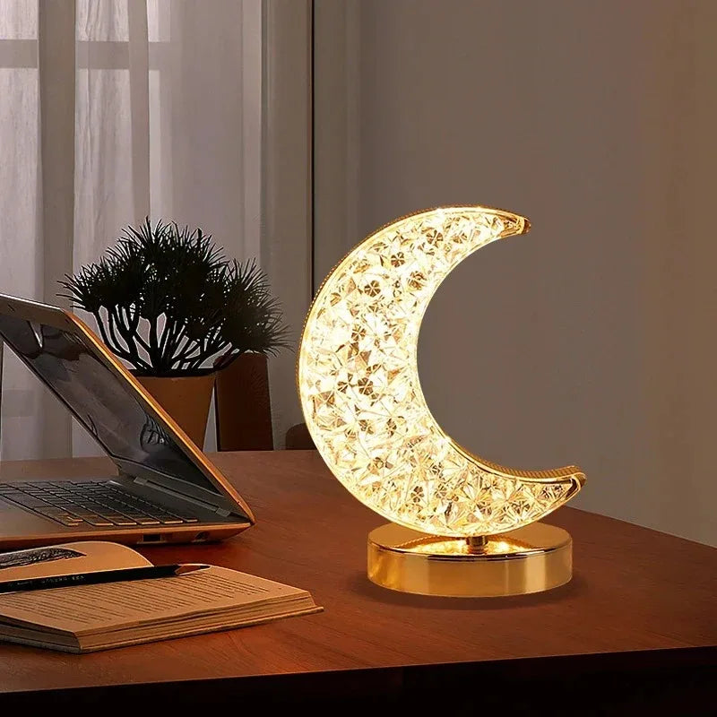 Bedroom Crystal Touch Dimming Night Light Girls Room Home Decor Aesthetics USB Bedside LED Ambient Table 3D Moon Lamp