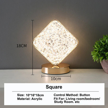 Bedroom Crystal Touch Dimming Night Light Girls Room Home Decor Aesthetics USB Bedside LED Ambient Table 3D Moon Lamp