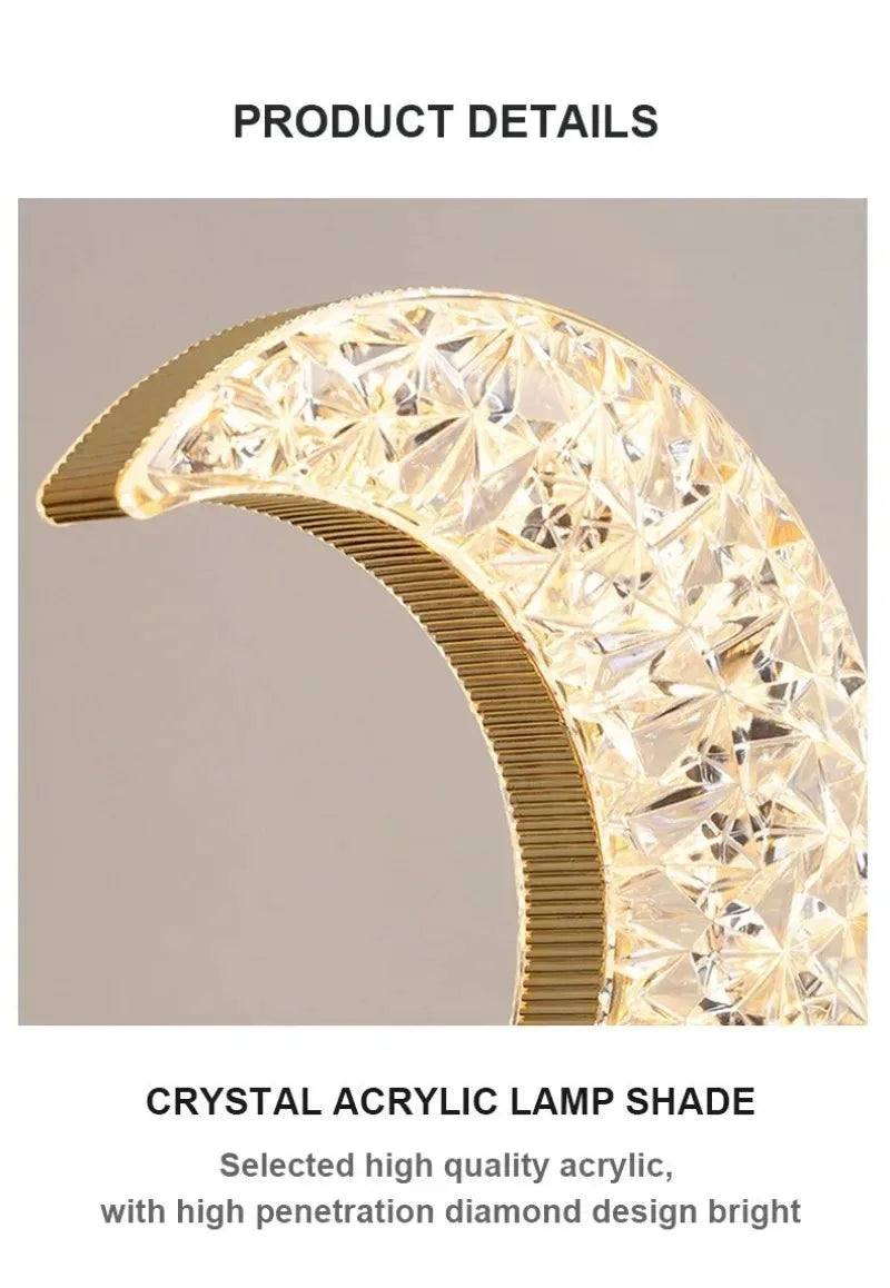 Bedroom Crystal Touch Dimming Night Light Girls Room Home Decor Aesthetics USB Bedside LED Ambient Table 3D Moon Lamp