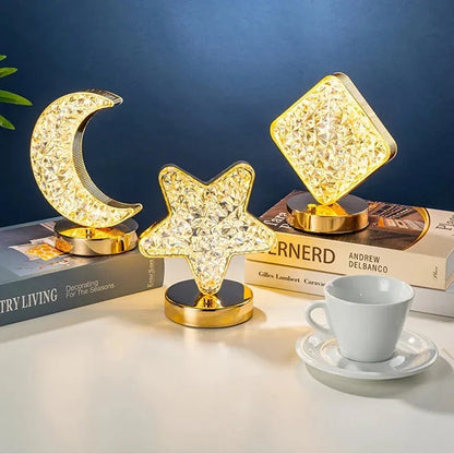 Bedroom Crystal Touch Dimming Night Light Girls Room Home Decor Aesthetics USB Bedside LED Ambient Table 3D Moon Lamp