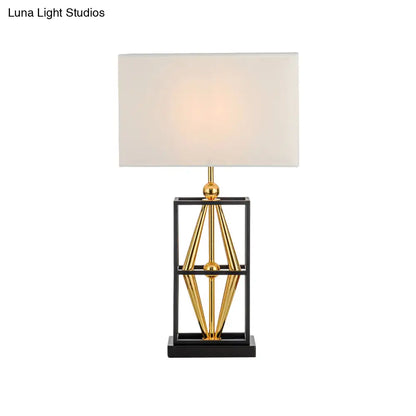 Bedroom Metal Table Lamp with Postmodern Design, White Night Lighting and Rectangle Fabric Shade