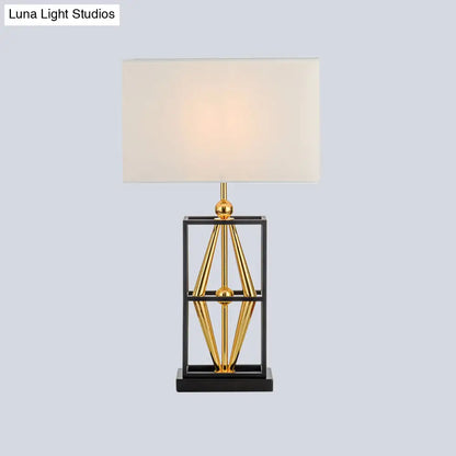 Bedroom Metal Table Lamp with Postmodern Design, White Night Lighting and Rectangle Fabric Shade