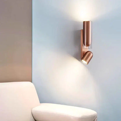 Copper-finished wall reading lamp with adjustable head and sleek modern design for bedroom wall reading use