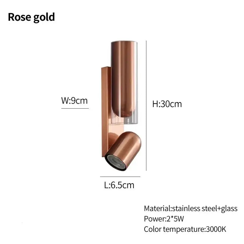 Rose gold dual-head bedroom wall reading lamps with adjustable stainless steel and glass design for wall reading